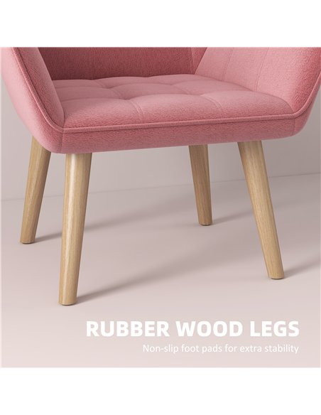HOMCOM Set of 2 Accent Chair, Arm Chair with Slanted Back, Thick Padding and Rubber Wooden Legs for Living Room, Pink - pic 196563 | FastDaddyshop