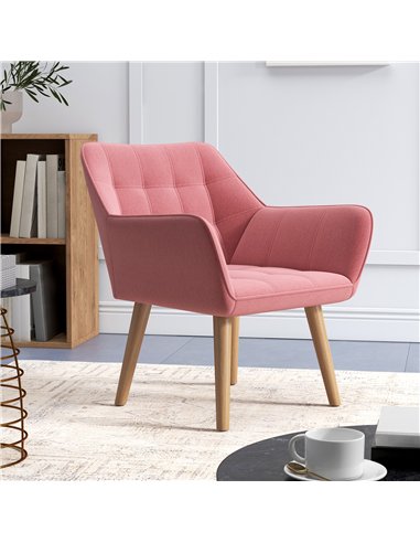 HOMCOM Set of 2 Accent Chair, Arm Chair with Slanted Back, Thick Padding and Rubber Wooden Legs for Living Room, Pink