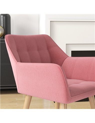 HOMCOM Set of 2 Accent Chair, Arm Chair with Slanted Back, Thick Padding and Rubber Wooden Legs for Living Room, Pink