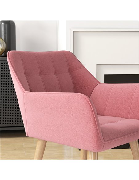 HOMCOM Set of 2 Accent Chair, Arm Chair with Slanted Back, Thick Padding and Rubber Wooden Legs for Living Room, Pink - pic 196565 | FastDaddyshop