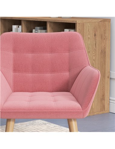 HOMCOM Set of 2 Accent Chair, Arm Chair with Slanted Back, Thick Padding and Rubber Wooden Legs for Living Room, Pink