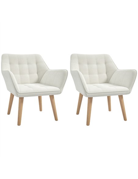 HOMCOM Set of 2 Accent Chair, Arm Chair with Slanted Back, Thick Padding and Rubber Wooden Legs for Living Room, Cream White - pic 196567 | FastDaddyshop
