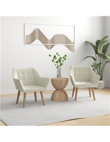 HOMCOM Set of 2 Accent Chair, Arm Chair with Slanted Back, Thick Padding and Rubber Wooden Legs for Living Room, Cream White