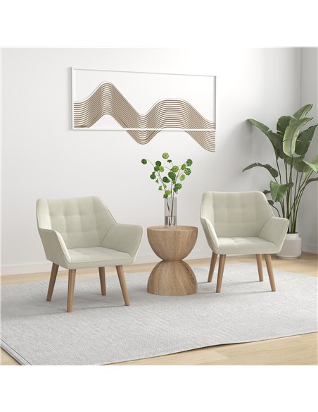 HOMCOM Set of 2 Accent Chair, Arm Chair with Slanted Back, Thick Padding and Rubber Wooden Legs for Living Room, Cream White - pic 196568 | FastDaddyshop