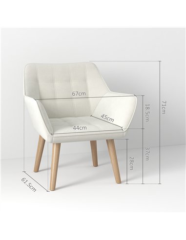 HOMCOM Set of 2 Accent Chair, Arm Chair with Slanted Back, Thick Padding and Rubber Wooden Legs for Living Room, Cream White