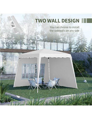 Outsunny 2.9x2.9m Pop Up Gazebo with 2 Sides, Slant Legs, Carry Bag, UV50+, White