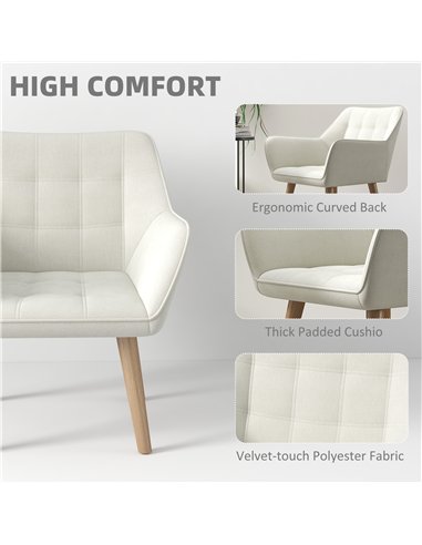 HOMCOM Set of 2 Accent Chair, Arm Chair with Slanted Back, Thick Padding and Rubber Wooden Legs for Living Room, Cream White