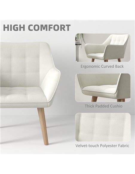 HOMCOM Set of 2 Accent Chair, Arm Chair with Slanted Back, Thick Padding and Rubber Wooden Legs for Living Room, Cream White - pic 196570 | FastDaddyshop
