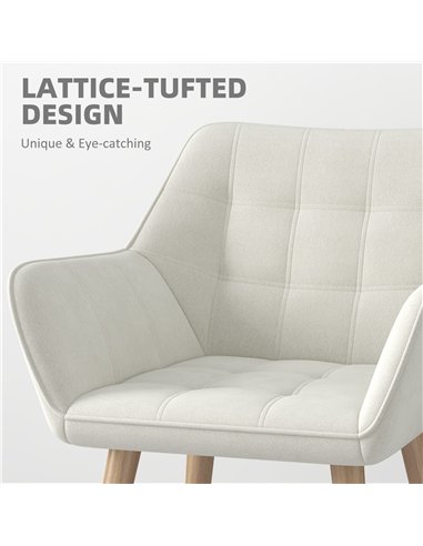 HOMCOM Set of 2 Accent Chair, Arm Chair with Slanted Back, Thick Padding and Rubber Wooden Legs for Living Room, Cream White