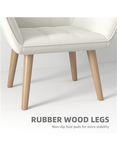 HOMCOM Set of 2 Accent Chair, Arm Chair with Slanted Back, Thick Padding and Rubber Wooden Legs for Living Room, Cream White - pic 196572 | FastDaddyshop