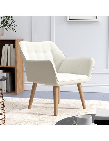 HOMCOM Set of 2 Accent Chair, Arm Chair with Slanted Back, Thick Padding and Rubber Wooden Legs for Living Room, Cream White
