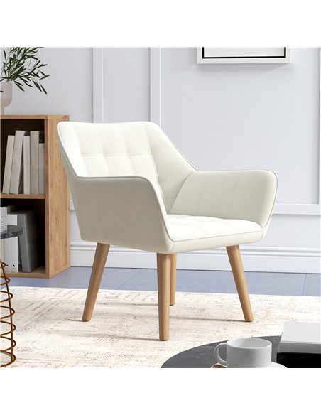 HOMCOM Set of 2 Accent Chair, Arm Chair with Slanted Back, Thick Padding and Rubber Wooden Legs for Living Room, Cream White - pic 196573 | FastDaddyshop