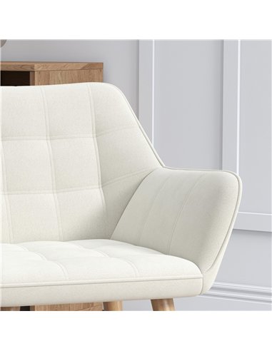 HOMCOM Set of 2 Accent Chair, Arm Chair with Slanted Back, Thick Padding and Rubber Wooden Legs for Living Room, Cream White
