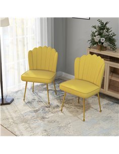 HOMCOM Set of 2 Velvet-Feel Shell Accent Chair - Yellow 2