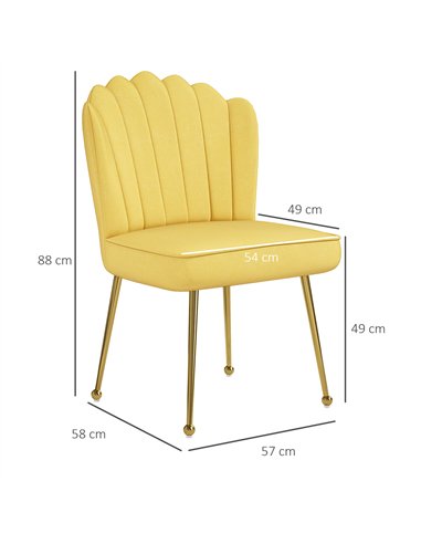HOMCOM Set of 2 Velvet-Feel Shell Accent Chair - Yellow