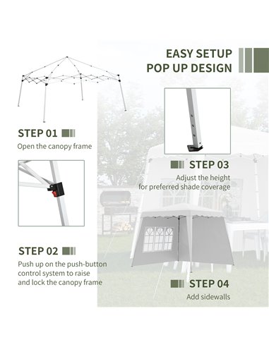 Outsunny 2.9x2.9m Pop Up Gazebo with 2 Sides, Slant Legs, Carry Bag, UV50+, White