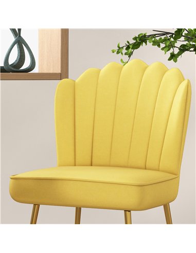HOMCOM Set of 2 Velvet-Feel Shell Accent Chair - Yellow
