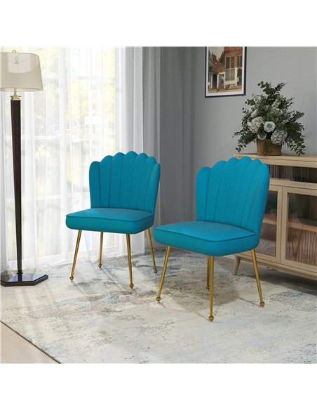 HOMCOM Set of 2 Velvet-Feel Shell Accent Chair - Blue - pic 196586 | FastDaddyshop