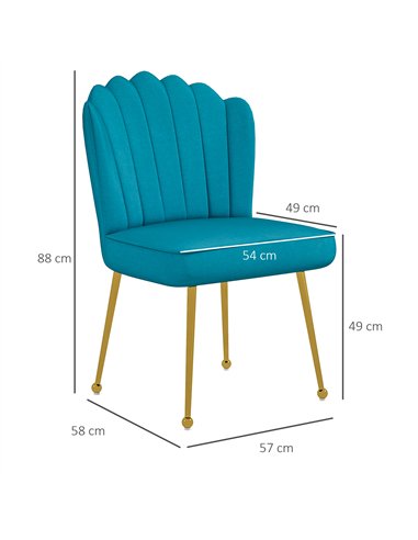 HOMCOM Set of 2 Velvet-Feel Shell Accent Chair - Blue