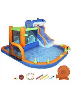 AIYAPLAY Inflatable Bouncy Castle for Kids, Sharks Theme Jumping Bounce House with Slide, Climbing Wall for Indoor Outdoor