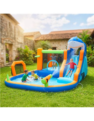 AIYAPLAY Inflatable Bouncy Castle for Kids, Sharks Theme Jumping Bounce House with Slide, Climbing Wall for Indoor Outdoor