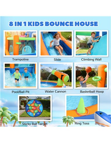 AIYAPLAY Inflatable Bouncy Castle for Kids, Sharks Theme Jumping Bounce House with Slide, Climbing Wall for Indoor Outdoor
