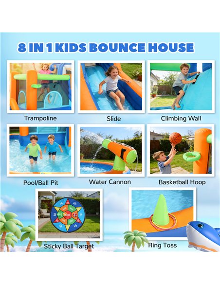AIYAPLAY Inflatable Bouncy Castle for Kids, Sharks Theme Jumping Bounce House with Slide, Climbing Wall for Indoor Outdoor - pic 196597 | FastDaddyshop