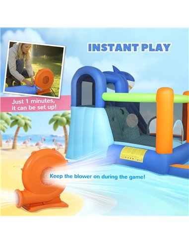 AIYAPLAY Inflatable Bouncy Castle for Kids, Sharks Theme Jumping Bounce House with Slide, Climbing Wall for Indoor Outdoor