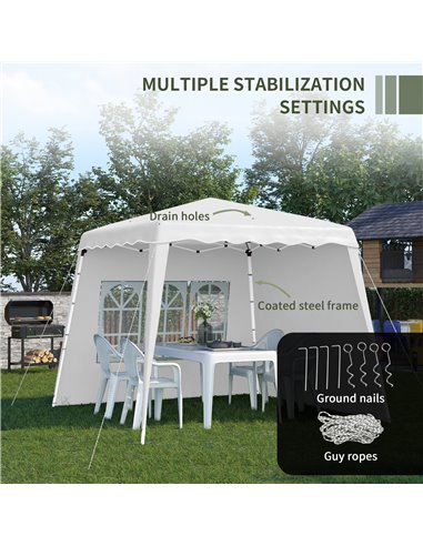 Outsunny 2.9x2.9m Pop Up Gazebo with 2 Sides, Slant Legs, Carry Bag, UV50+, White