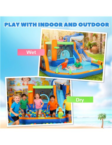 AIYAPLAY Inflatable Bouncy Castle for Kids, Sharks Theme Jumping Bounce House with Slide, Climbing Wall for Indoor Outdoor