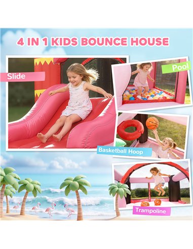 AIYAPLAY Inflatable Bounce House for Kids with Slide, Ball Pit, Basketball Hoop and Blower for Indoor Outdoor Garden, Pink