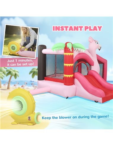 AIYAPLAY Inflatable Bounce House for Kids with Slide, Ball Pit, Basketball Hoop and Blower for Indoor Outdoor Garden, Pink