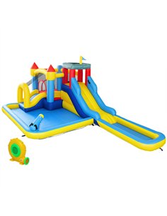 AIYAPLAY Inflatable Bouncy Castle, Kids Water Bounce House 6 in 1 with 550W Blower, 2 Slides for Garden, Party, Outdoor Indoor