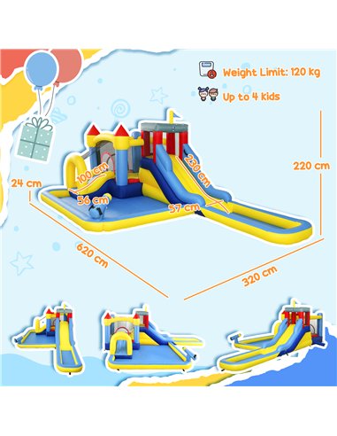 AIYAPLAY Inflatable Bouncy Castle, Kids Water Bounce House 6 in 1 with 550W Blower, 2 Slides for Garden, Party, Outdoor Indoor