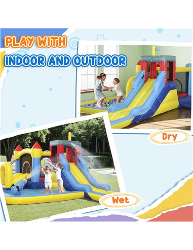 AIYAPLAY Inflatable Bouncy Castle, Kids Water Bounce House 6 in 1 with 550W Blower, 2 Slides for Garden, Party, Outdoor Indoor