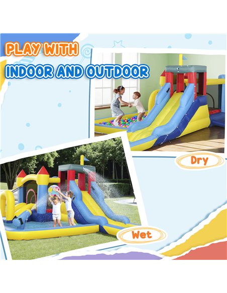 AIYAPLAY Inflatable Bouncy Castle, Kids Water Bounce House 6 in 1 with 550W Blower, 2 Slides for Garden, Party, Outdoor Indoor - pic 196615 | FastDaddyshop