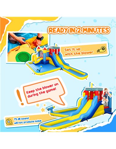 AIYAPLAY Inflatable Bouncy Castle, Kids Water Bounce House 6 in 1 with 550W Blower, 2 Slides for Garden, Party, Outdoor Indoor