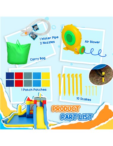 AIYAPLAY Inflatable Bouncy Castle, Kids Water Bounce House 6 in 1 with 550W Blower, 2 Slides for Garden, Party, Outdoor Indoor