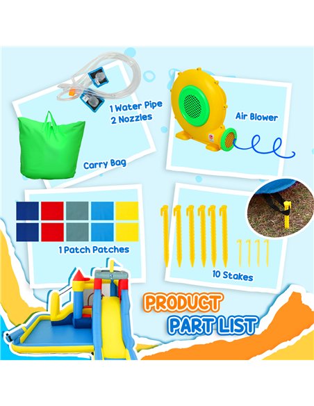 AIYAPLAY Inflatable Bouncy Castle, Kids Water Bounce House 6 in 1 with 550W Blower, 2 Slides for Garden, Party, Outdoor Indoor - pic 196619 | FastDaddyshop