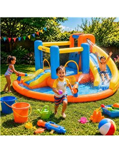 AIYAPLAY 5 in 1 Bouncy Castle for Children, Inflatable Bounce House with Dual Slides, Pool, Climbing Wall, Water Cannons, Blower 2