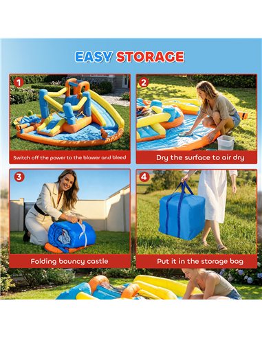 AIYAPLAY 5 in 1 Bouncy Castle for Children, Inflatable Bounce House with Dual Slides, Pool, Climbing Wall, Water Cannons, Blower