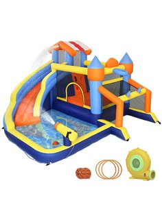 AIYAPLAY Bouncy Castle for Kids, Inflatable Bounce House with Long Slide, Splash Pool and 550W Blower for Indoor Outdoor