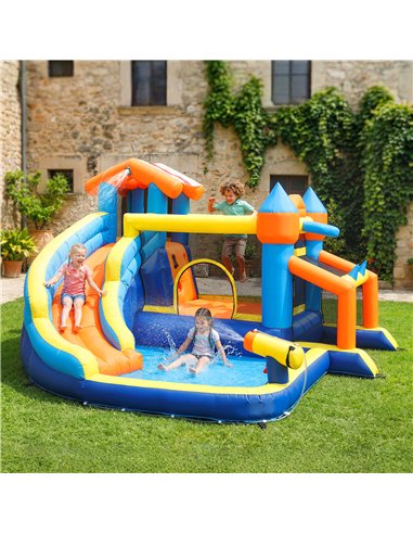AIYAPLAY Bouncy Castle for Kids, Inflatable Bounce House with Long Slide, Splash Pool and 550W Blower for Indoor Outdoor