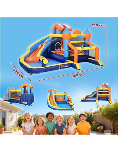 AIYAPLAY Bouncy Castle for Kids, Inflatable Bounce House with Long Slide, Splash Pool and 550W Blower for Indoor Outdoor