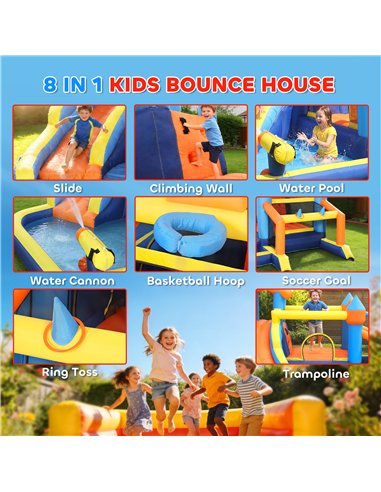 AIYAPLAY Bouncy Castle for Kids, Inflatable Bounce House with Long Slide, Splash Pool and 550W Blower for Indoor Outdoor