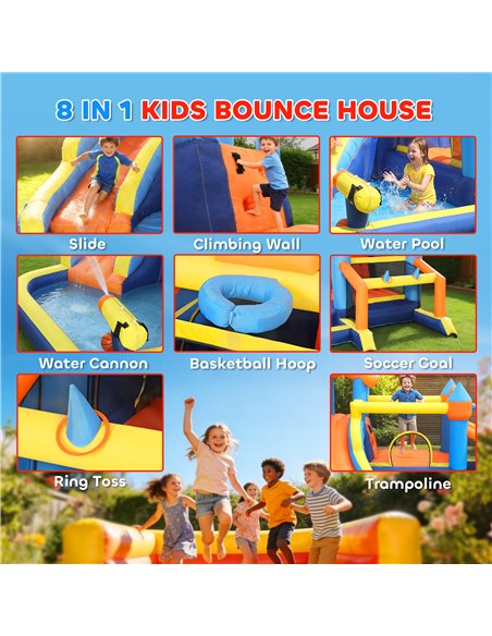 AIYAPLAY Bouncy Castle for Kids, Inflatable Bounce House with Long Slide, Splash Pool and 550W Blower for Indoor Outdoor - pic 196633 | FastDaddyshop
