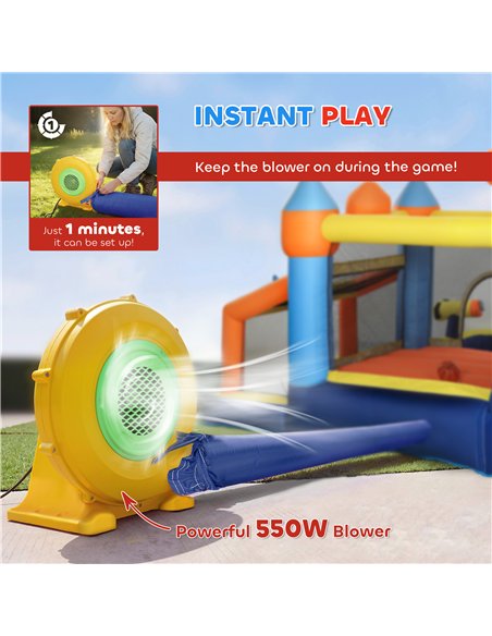 AIYAPLAY Bouncy Castle for Kids, Inflatable Bounce House with Long Slide, Splash Pool and 550W Blower for Indoor Outdoor - pic 196636 | FastDaddyshop
