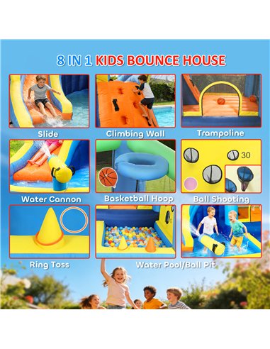 AIYAPLAY 8 in 1 Bouncy Castle for Kids, Inflatable Bounce House with Slide, Pool (Ball Pit), Water Cannon for Indoor Outdoor