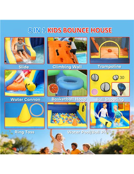 AIYAPLAY 8 in 1 Bouncy Castle for Kids, Inflatable Bounce House with Slide, Pool (Ball Pit), Water Cannon for Indoor Outdoor - pic 196642 | FastDaddyshop