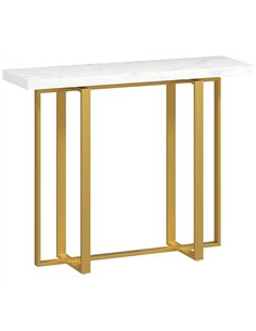 HOMCOM Console Table with Faux Marble Top, 100 cm Narrow Entryway Table with Anti-tipping Device, Steel Frame, White